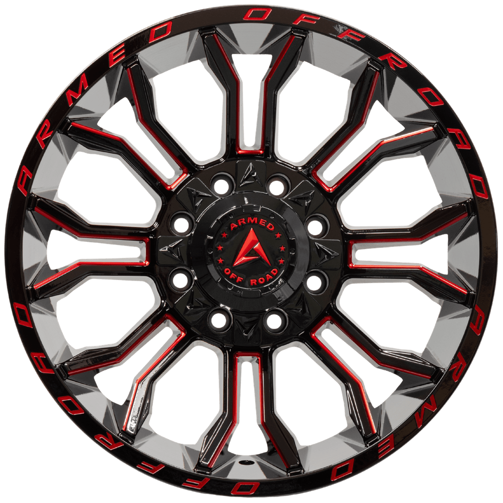 Armed Wheels Havoc Gloss Black Milled + Red 20x10 0 8x165.1mm 125.1mm