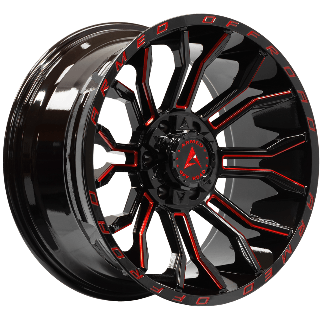 Armed Wheels Havoc Gloss Black Milled + Red 20x10 -18 6x135mm 108.1mm