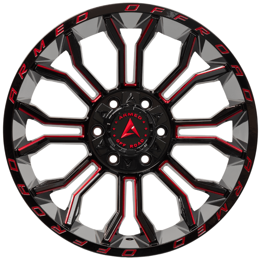 Armed Wheels Havoc Gloss Black Milled + Red 20x10 0 6x135mm 108.1mm