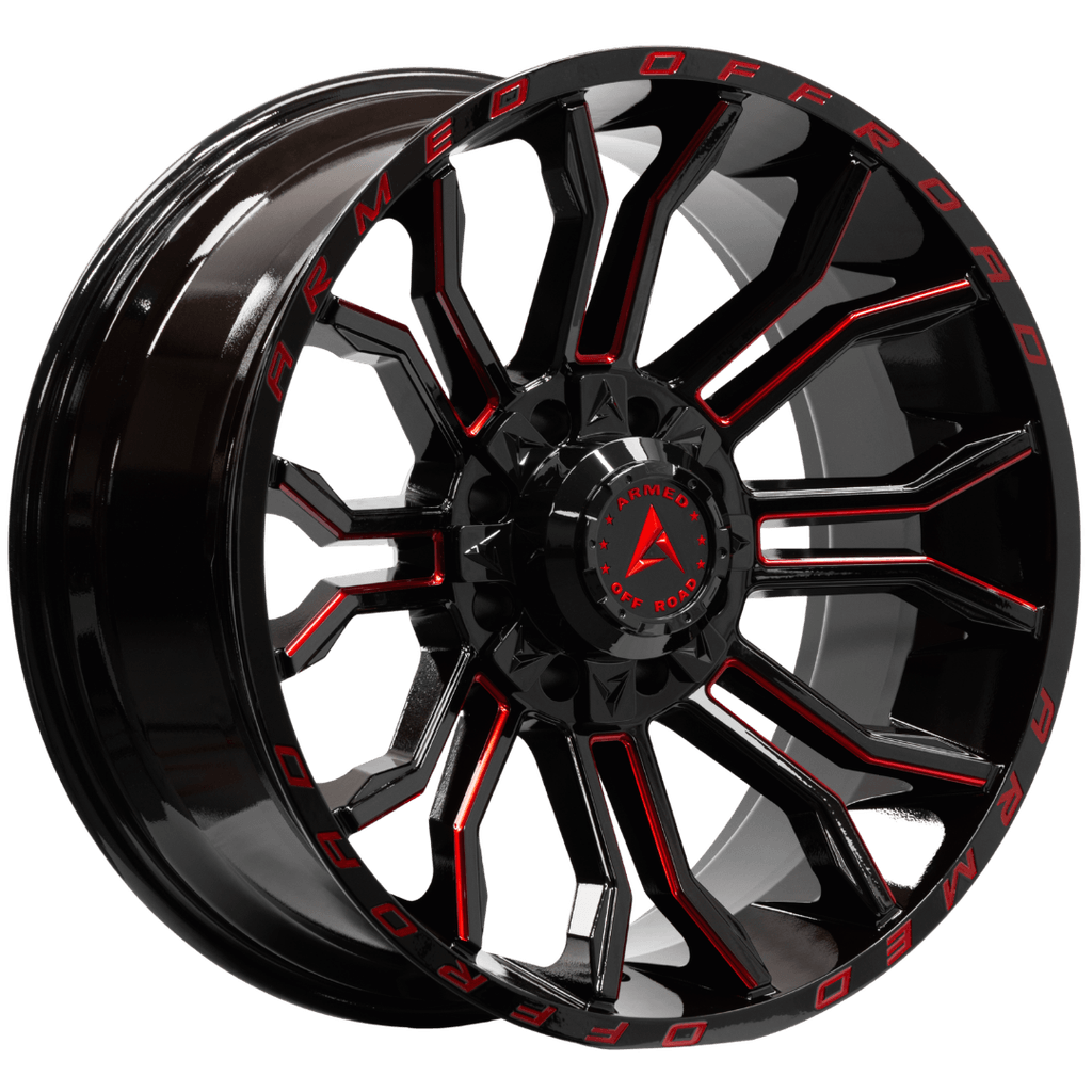 Armed Wheels Havoc Gloss Black Milled + Red 22x10 0 8x165.1mm 125.1mm