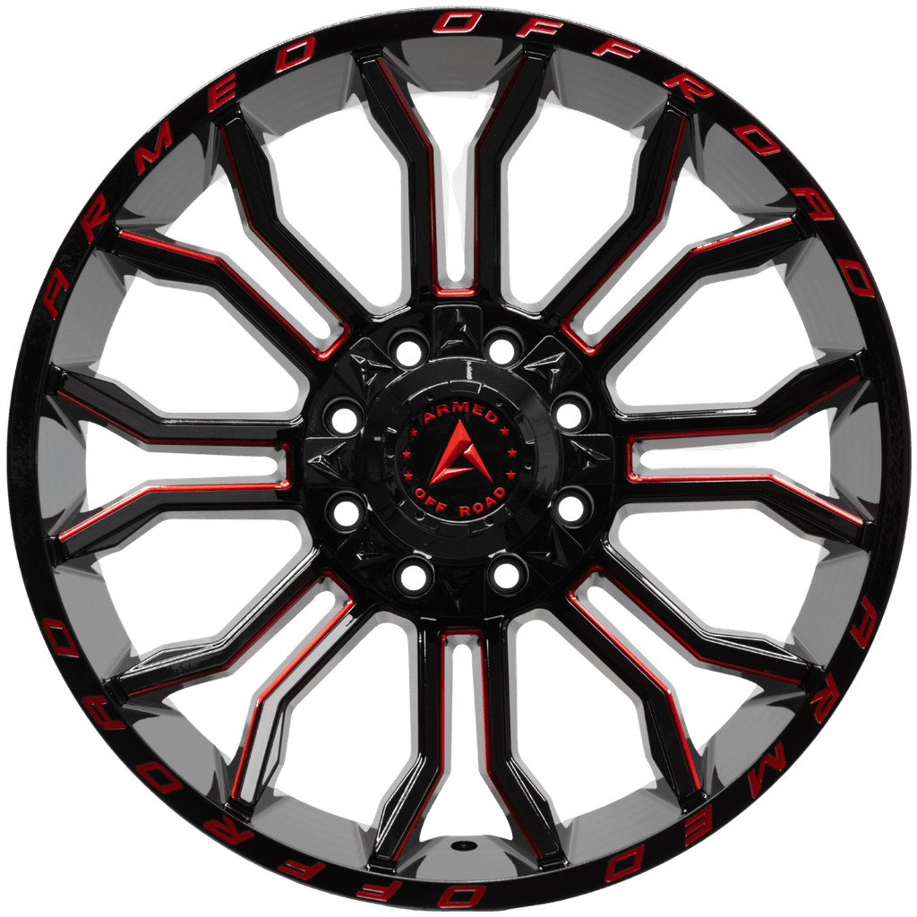 Armed Wheels Havoc Gloss Black Milled + Red 22x10 -18 8x165.1mm 125.1mm