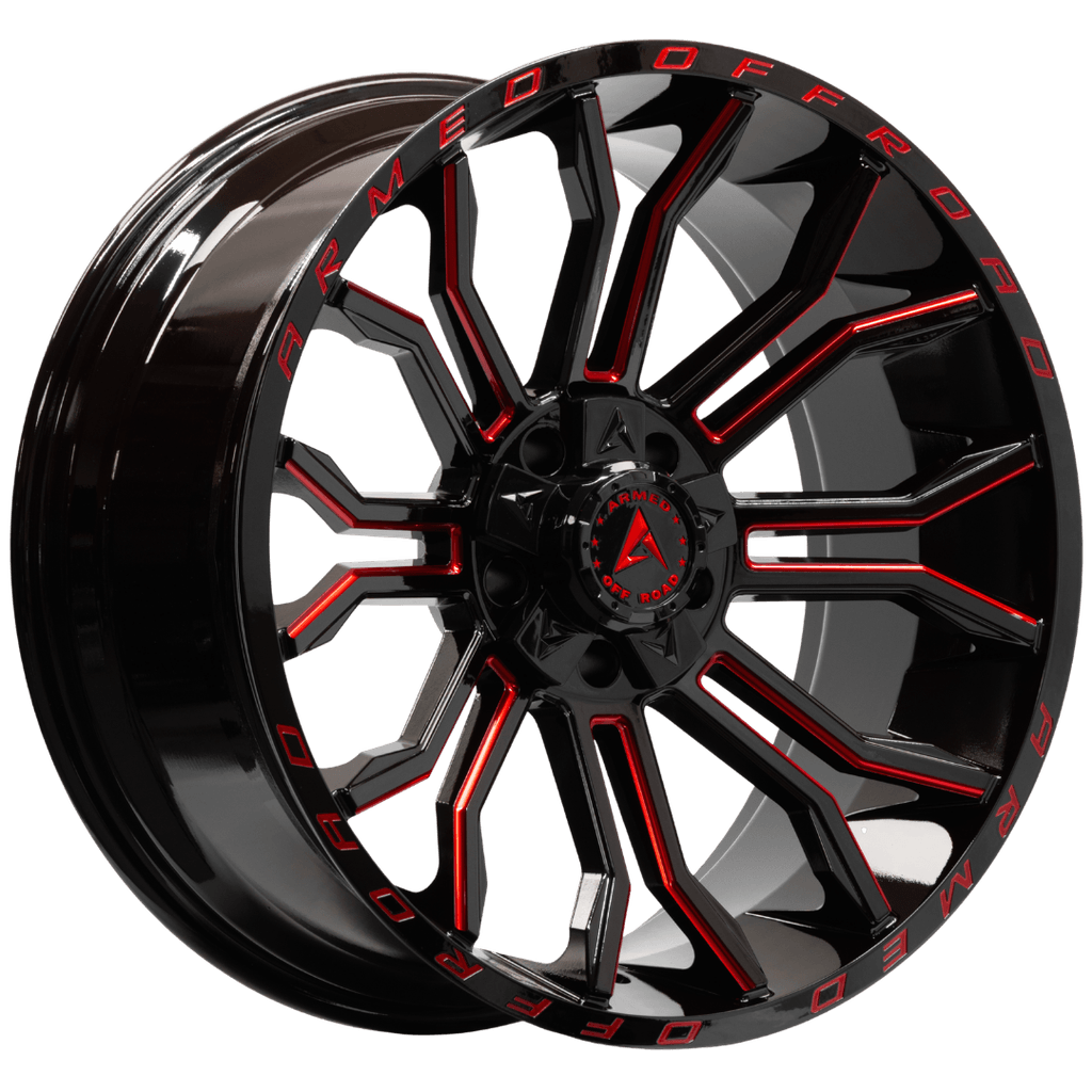 Armed Wheels Havoc Gloss Black Milled + Red 22x10 -18 5x127mm 78.1mm