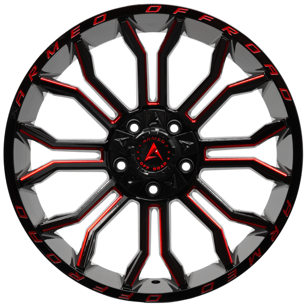 Armed Wheels Havoc Gloss Black Milled + Red 22x10 0 5x127mm 78.1mm