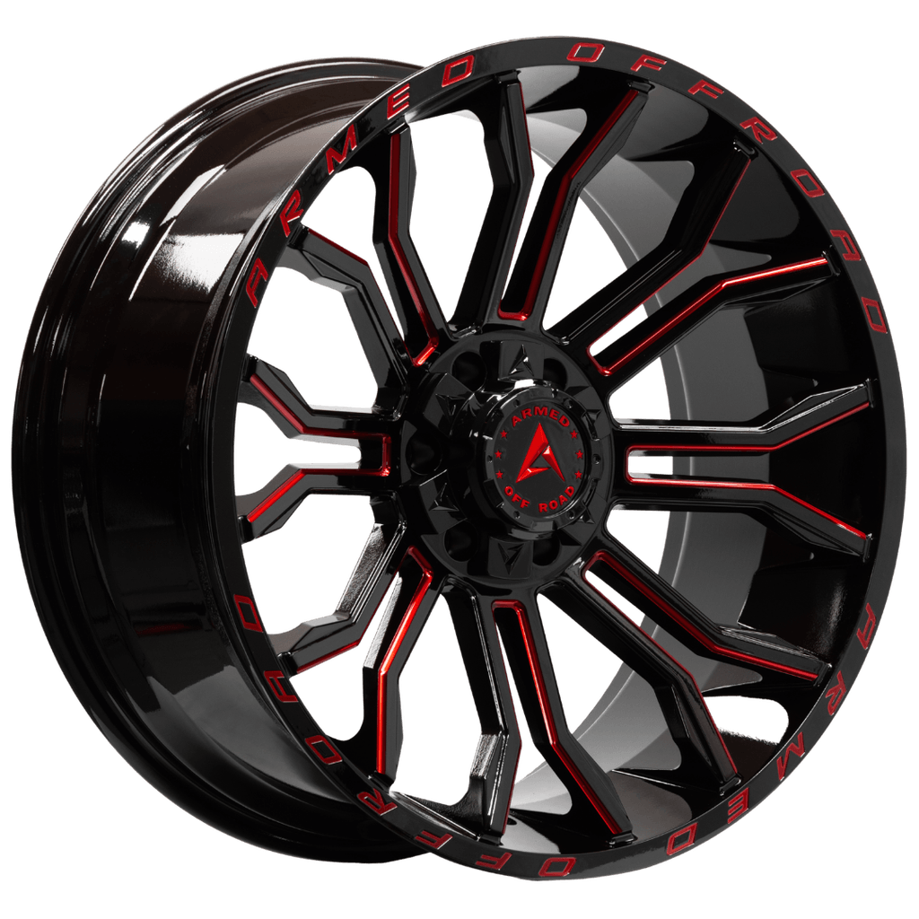 Armed Wheels Havoc Gloss Black Milled + Red 22x10 0 6x135mm 108.1mm