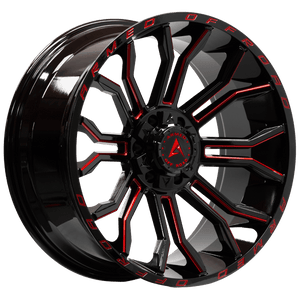 Armed Wheels Havoc Gloss Black Milled + Red 22x10 -18 6x135mm 108.1mm