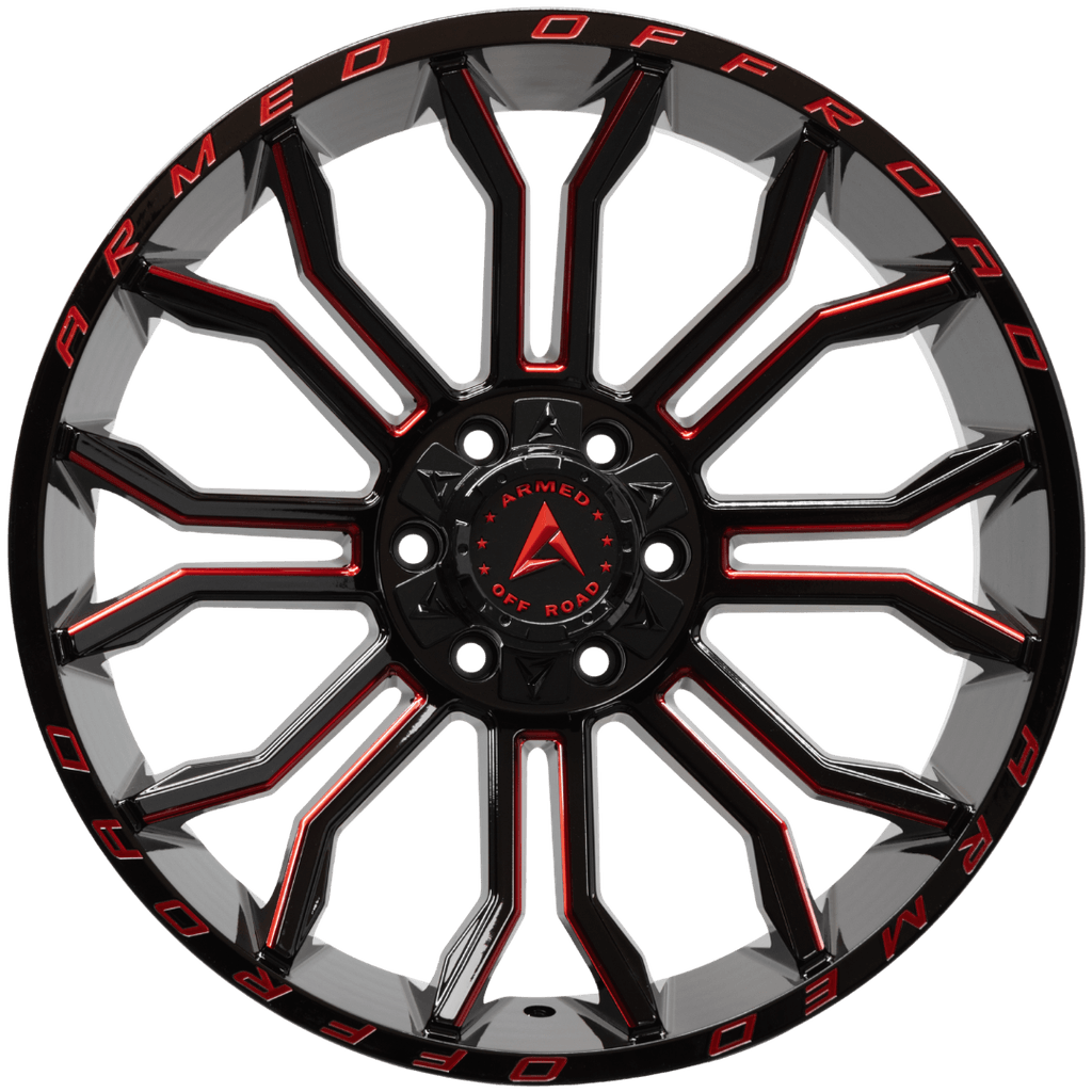 Armed Wheels Havoc Gloss Black Milled + Red 22x10 0 6x135mm 108.1mm - Wheelwiz
