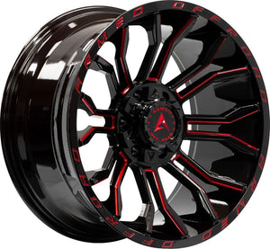Armed Wheels Havoc Gloss Black Milled + Red 22x12 -44 6x135mm 108.1mm