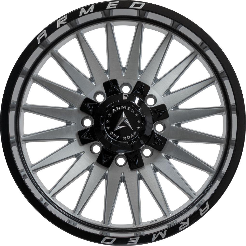 Armed Wheels Hostile Gloss Silver Brushed Face/Black Lip + Armed 18x9 +12 6x135mm 108.1mm - Wheelwiz