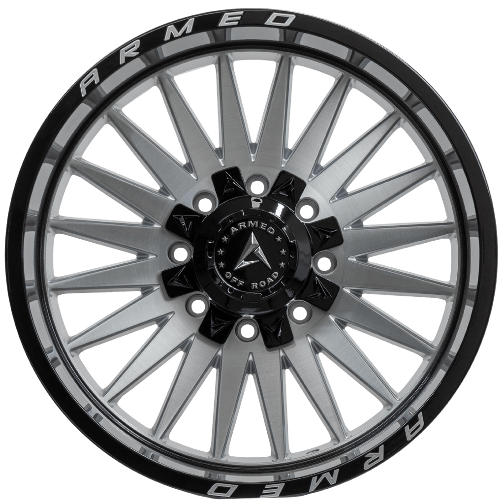Armed Wheels Hostile Gloss Silver Brushed Face/Black Lip + Armed 20x10 -18 8x165.1mm 125.1mm - Wheelwiz