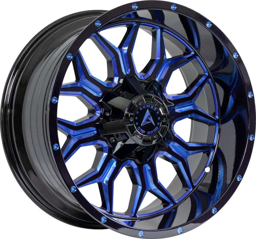 Armed Wheels Infantry Gloss Black Blue Milled 20x9 0 Custom 87.1mm