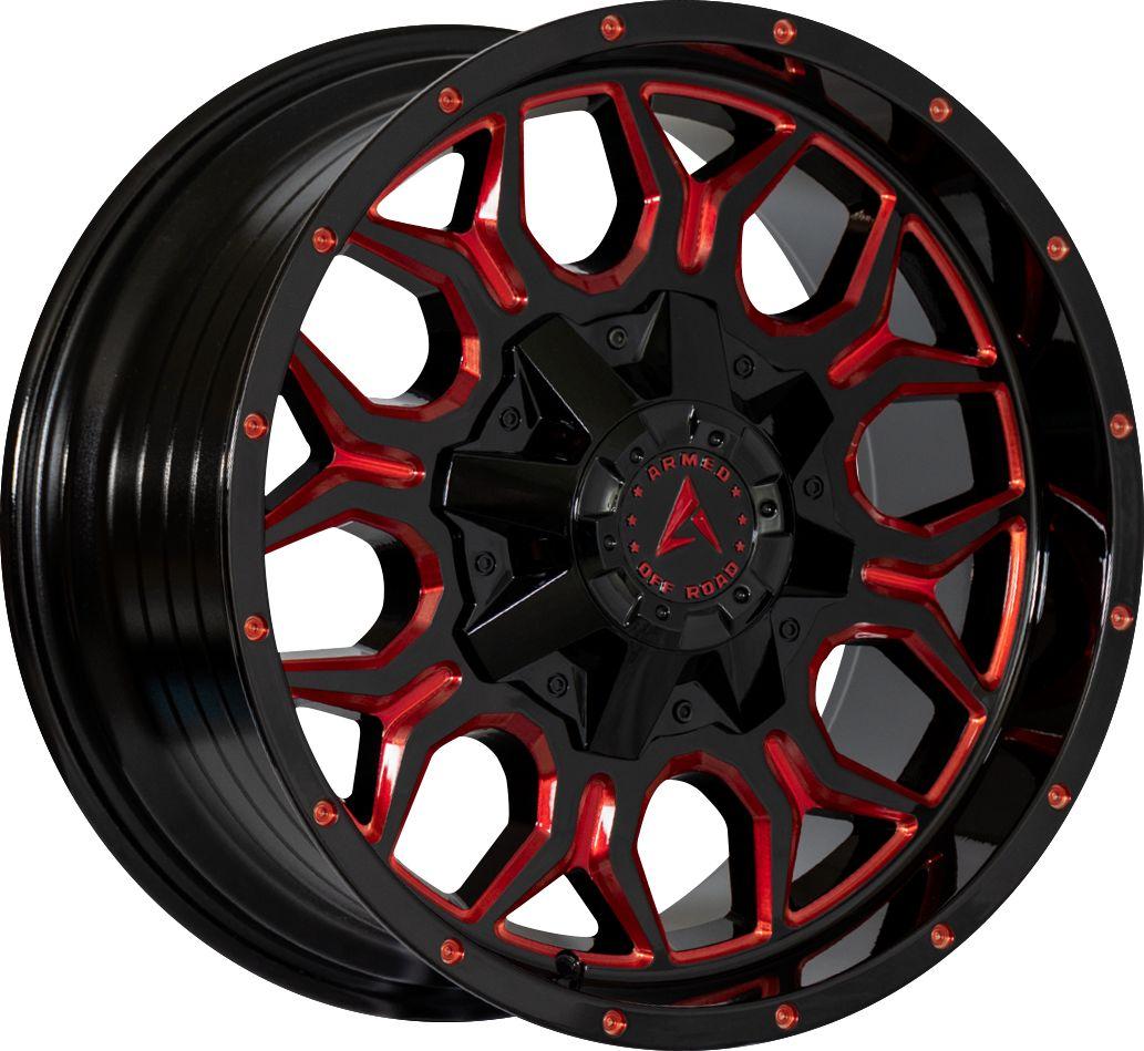 Armed Wheels Infantry Gloss Black Red Milled 18x9 +12 5x127mm 87.1mm