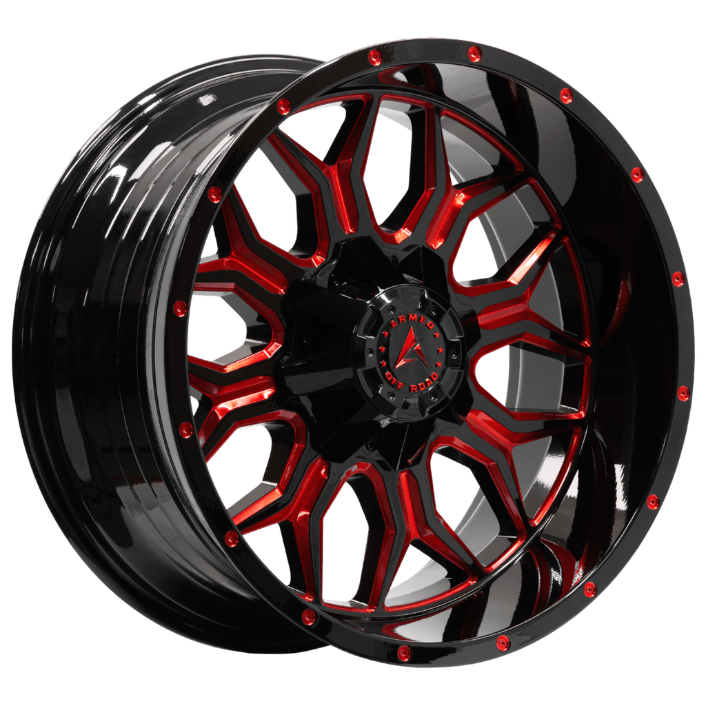 Armed Wheels Infantry Gloss Black Red Milled 20x10 -18 5x139.7mm 110.1mm