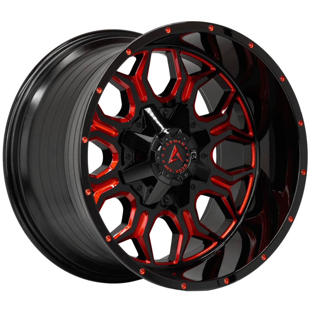 Armed Wheels Infantry Gloss Black Red Milled 20x12 -44 Custom 87.1mm