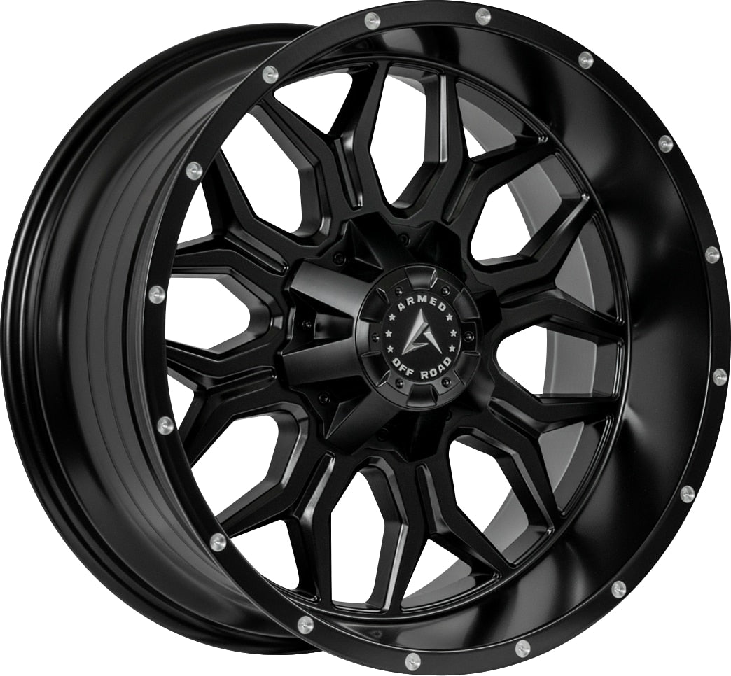 Armed Wheels Infantry Satin Black + Milled Holes 22x10 0 Custom 87.1mm