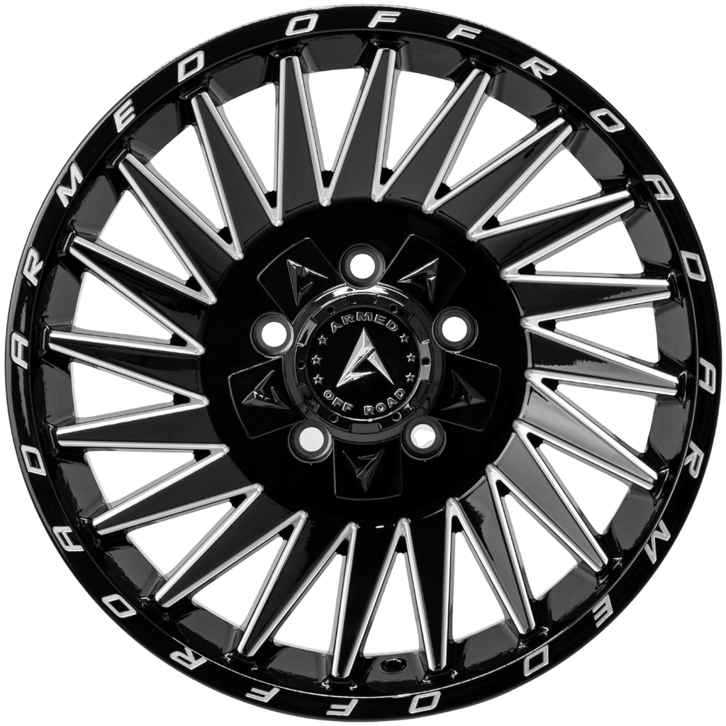Armed Wheels Militia Gloss Black Milled 17x9 +12 5x127mm 78.1mm