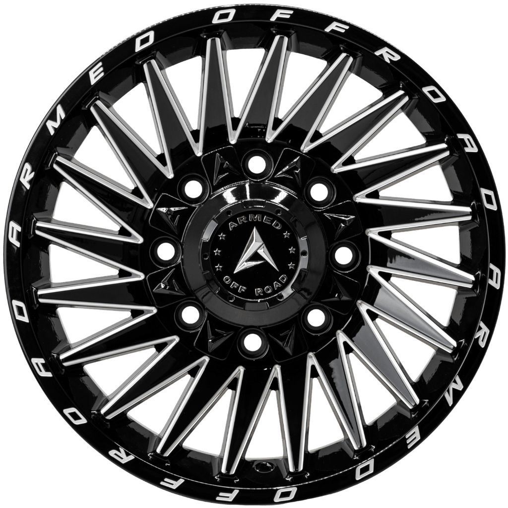Armed Wheels Militia Gloss Black Milled 17x9 +12 8x165.1mm 125.1mm - Wheelwiz