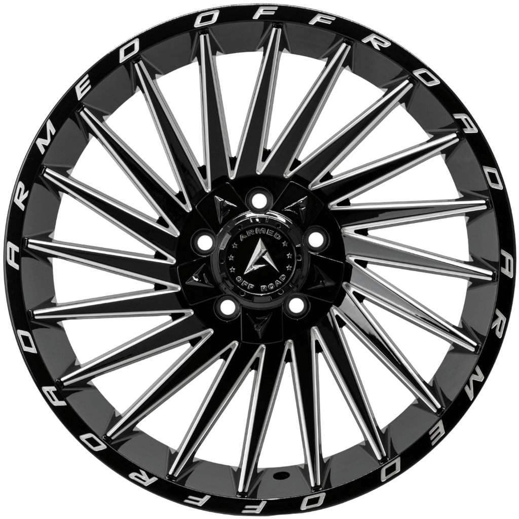 Armed Wheels Militia Gloss Black Milled 20x9 +12 5x139.7mm 110.1mm
