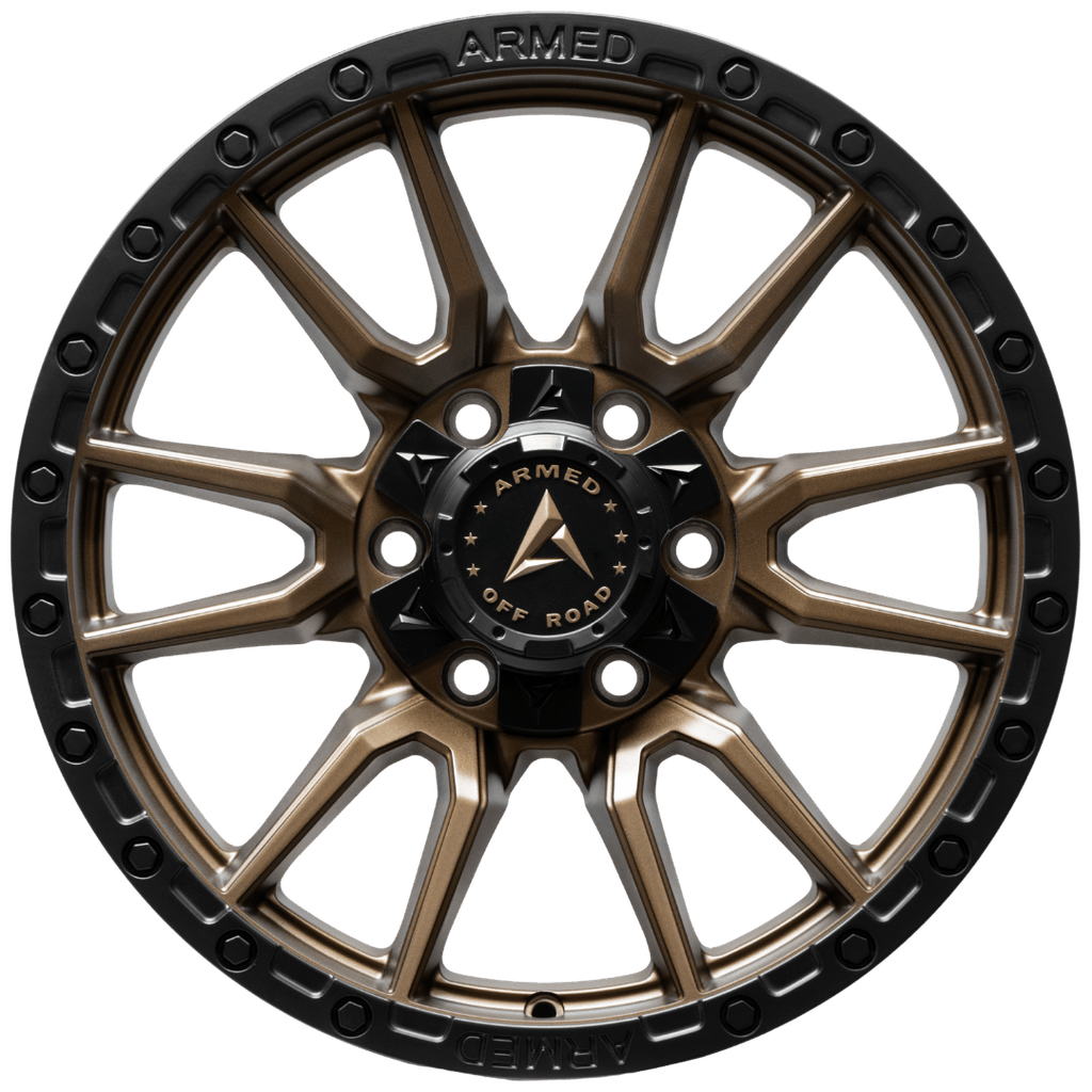 Armed Wheels Spear Satin Black + Satin Bronze Center 18x9 0 6x135mm 108.1mm