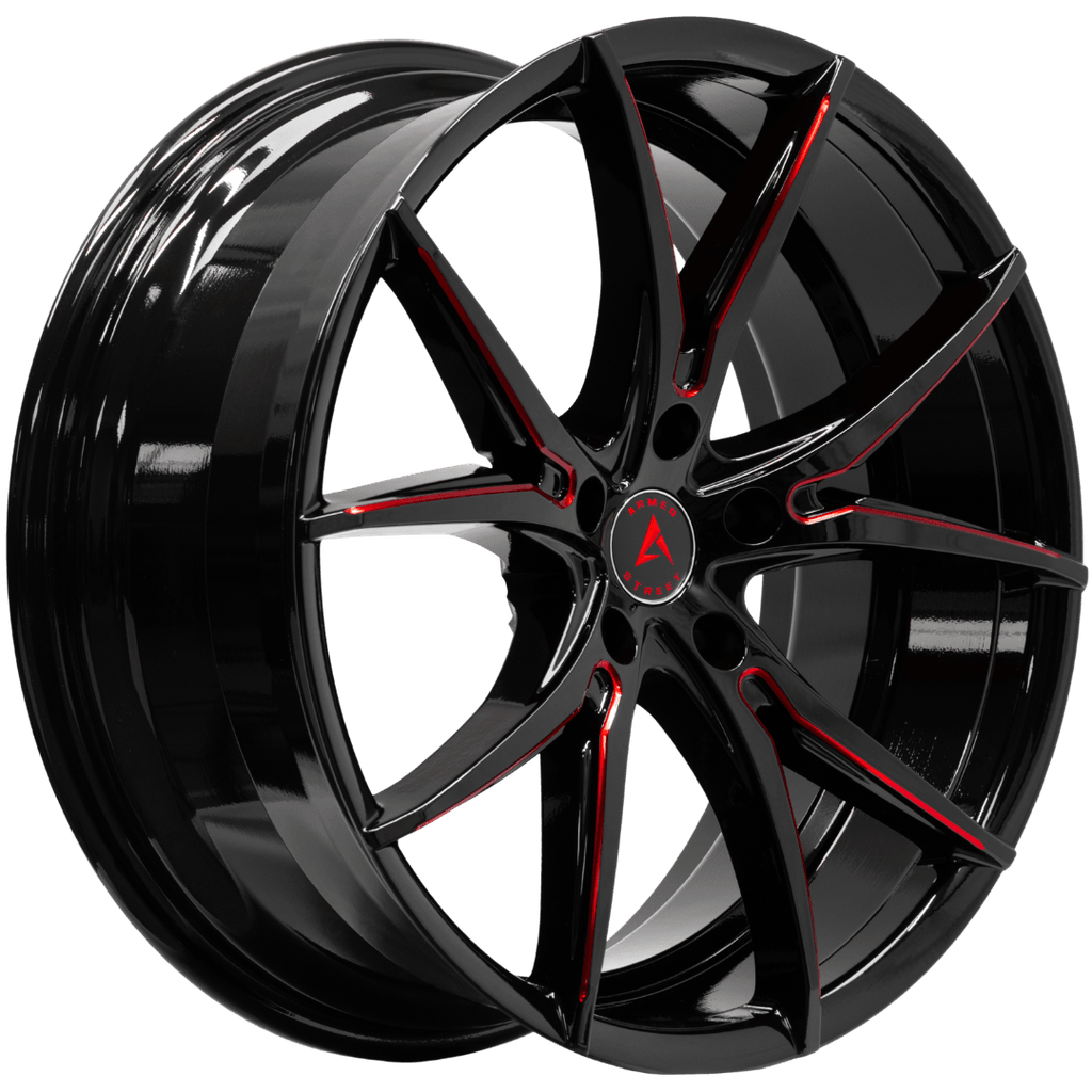 Armed Wheels Strike Gloss Black + Red Milled Spokes 20x8.5 +30 5x113mm 74.1mm