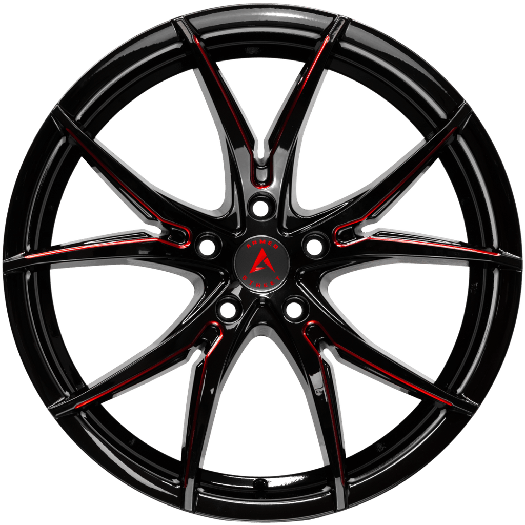 Armed Wheels Strike Gloss Black + Red Milled Spokes 20x8.5 +30 5x120mm 74.1mm