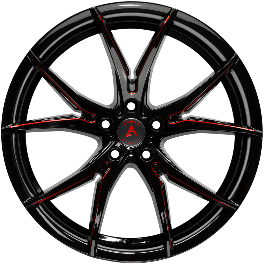 Armed Wheels Strike Gloss Black + Red Milled Spokes 20x10 +40 5x113mm 74mm