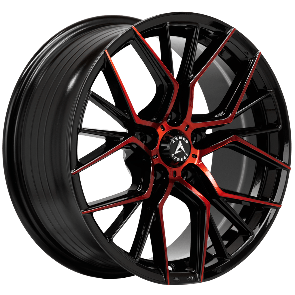 Armed Wheels Tactical Gloss Black Machine Face + Red Clear Coat 17x7.5 +30 5x108mm 74.1mm