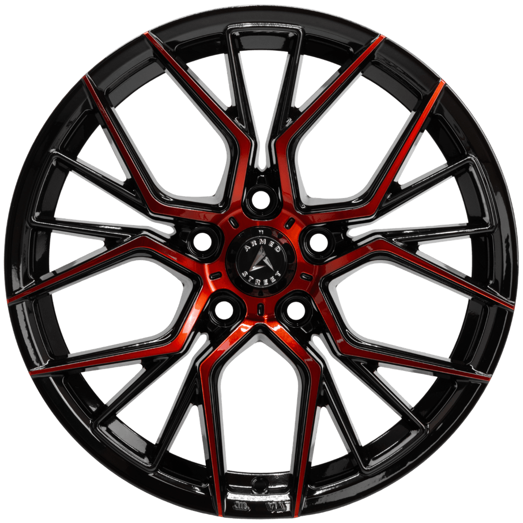 Armed Wheels Tactical Gloss Black Machine Face + Red Clear Coat 17x7.5 +30 5x113mm 74.1mm - Wheelwiz