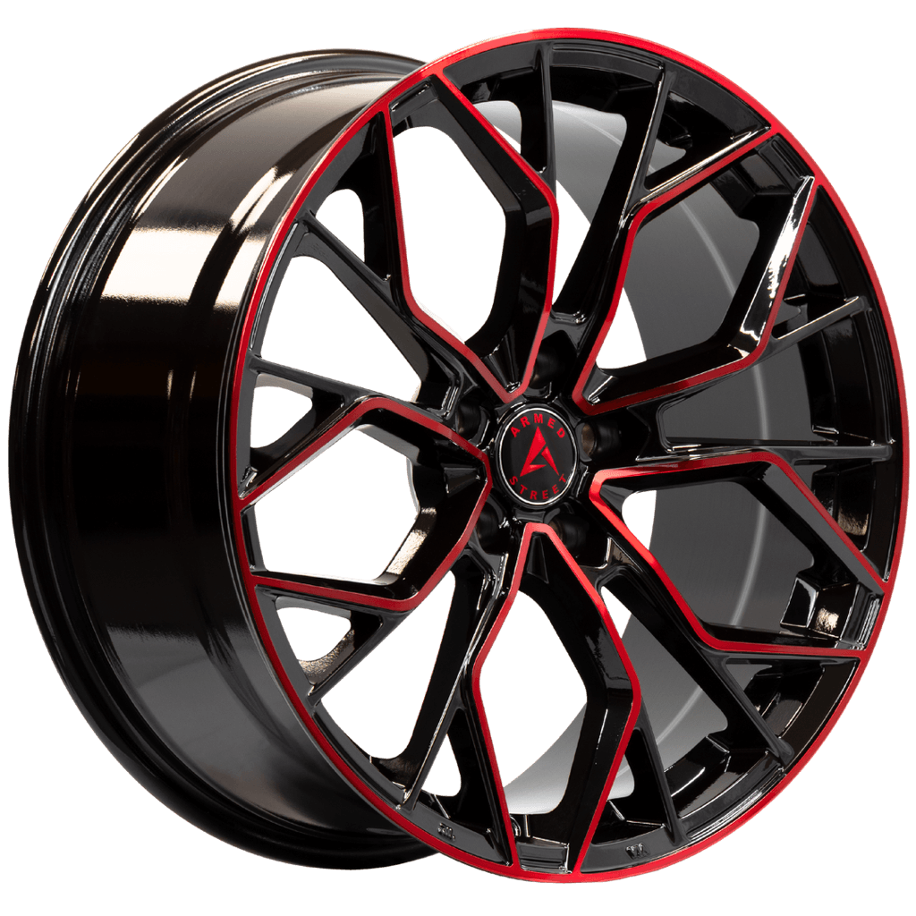 Armed Wheels Tactical Gloss Black Machine Face + Red Clear Coat 19x8.5 +30 5x113mm 74.1mm