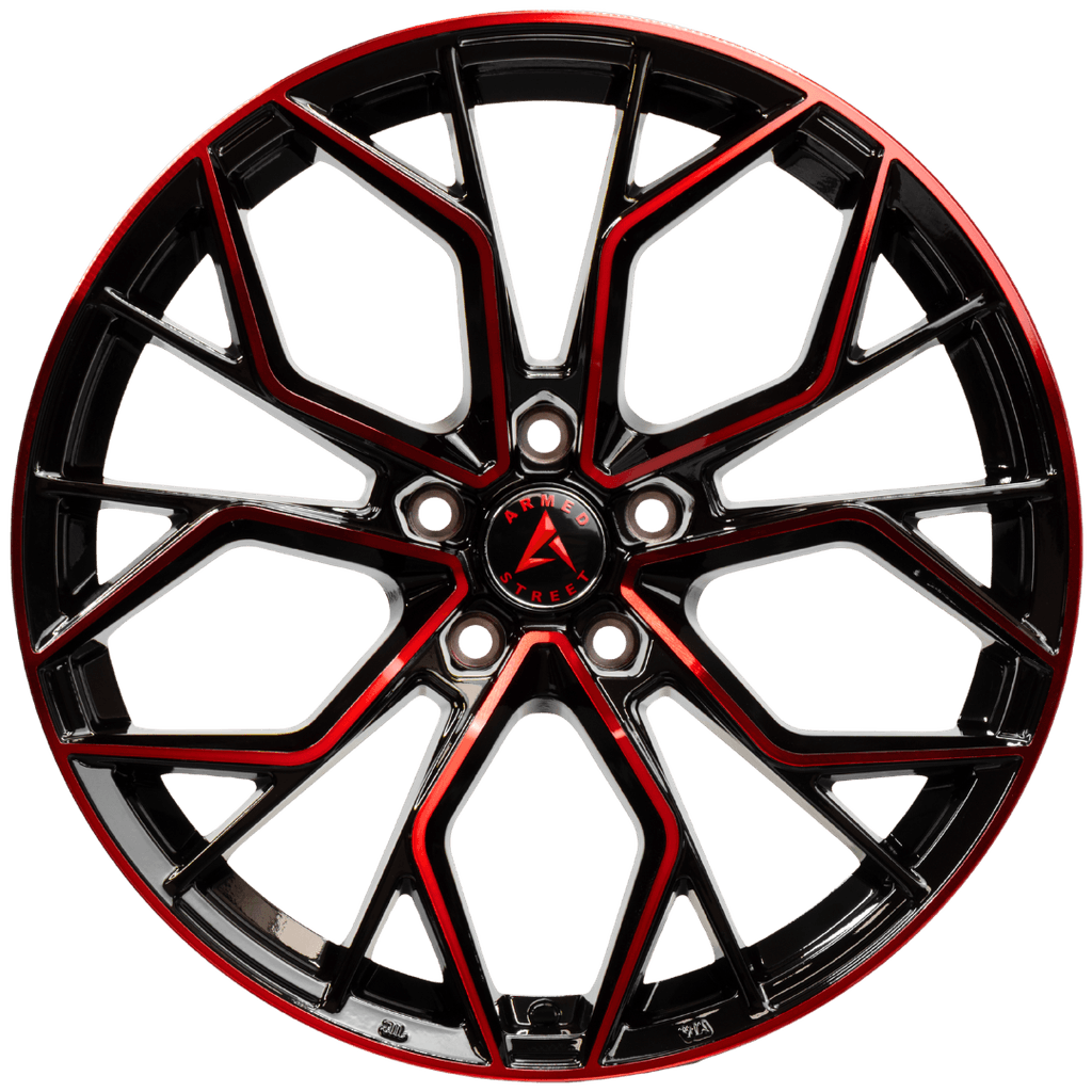 Armed Wheels Tactical Gloss Black Machine Face + Red Clear Coat 19x8.5 +30 5x113mm 74.1mm - Wheelwiz