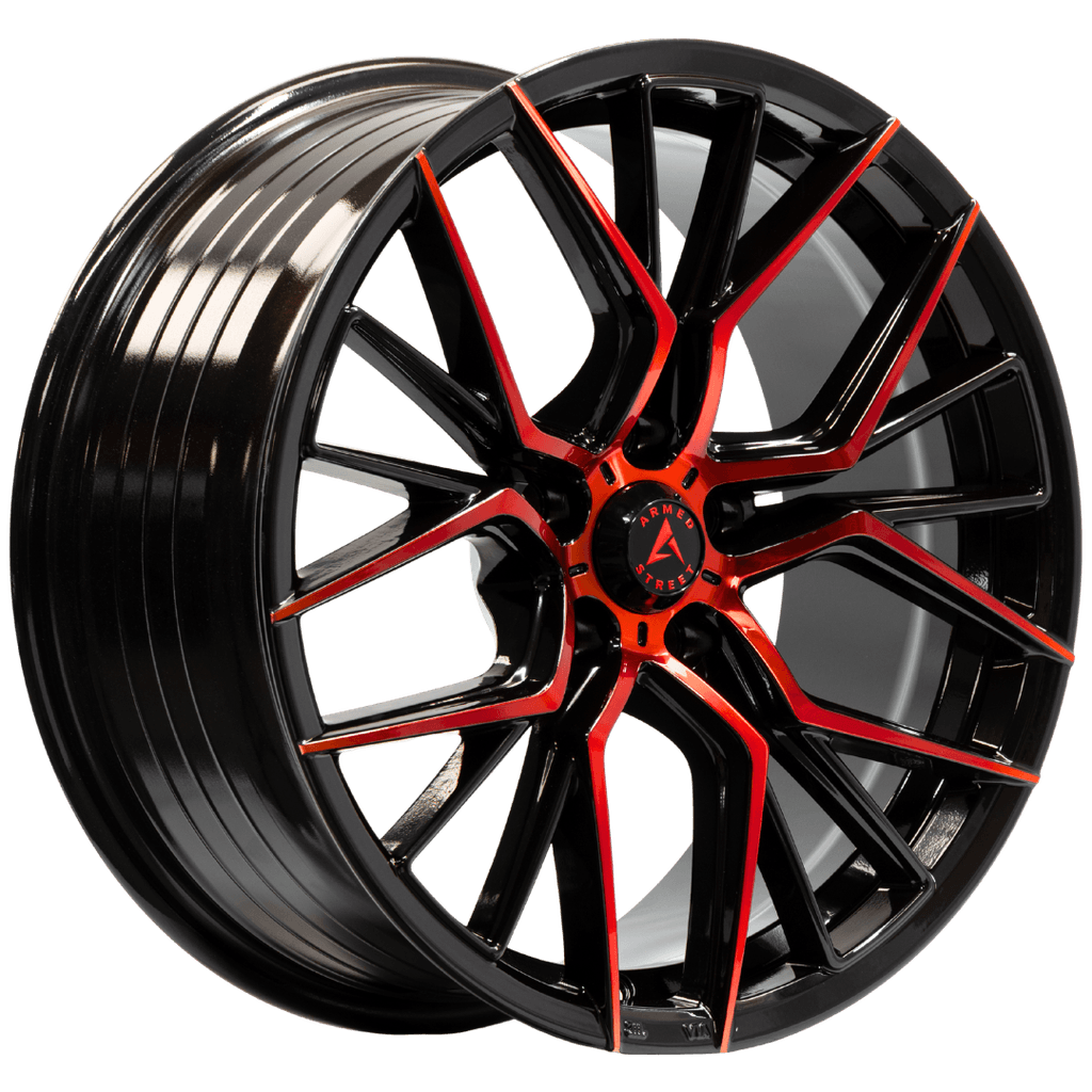 Armed Wheels Tactical Gloss Black Machine Face + Red Clear Coat 18x8 +30 5x113mm 74.1mm