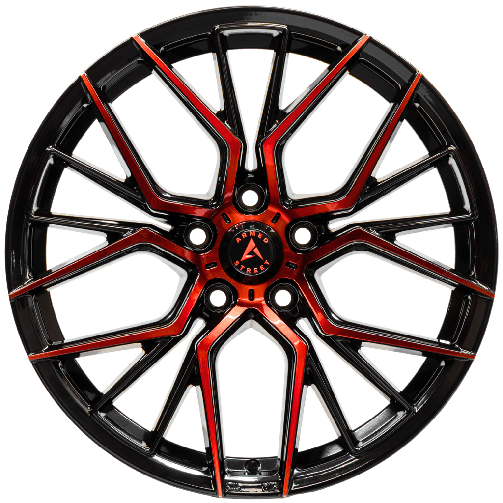 Armed Wheels Tactical Gloss Black Machine Face + Red Clear Coat 18x8 +30 5x113mm 74.1mm - Wheelwiz