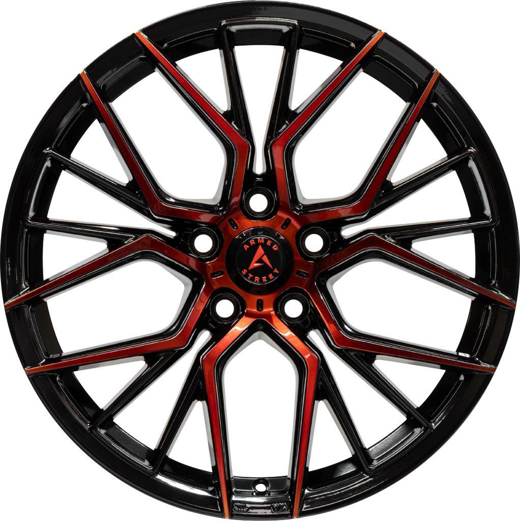 Armed Wheels Tactical Gloss Black Machine Face + Red Clear Coat 20x9 +30 5x113mm 74.1mm