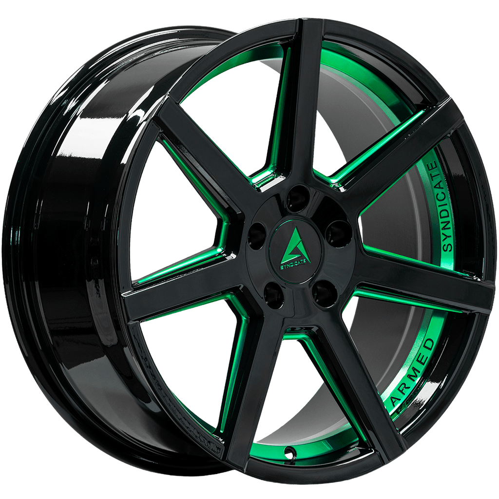 Armed Wheels Assassin Gloss Black + Green 18x8 +35 5x109mm 74.1mm
