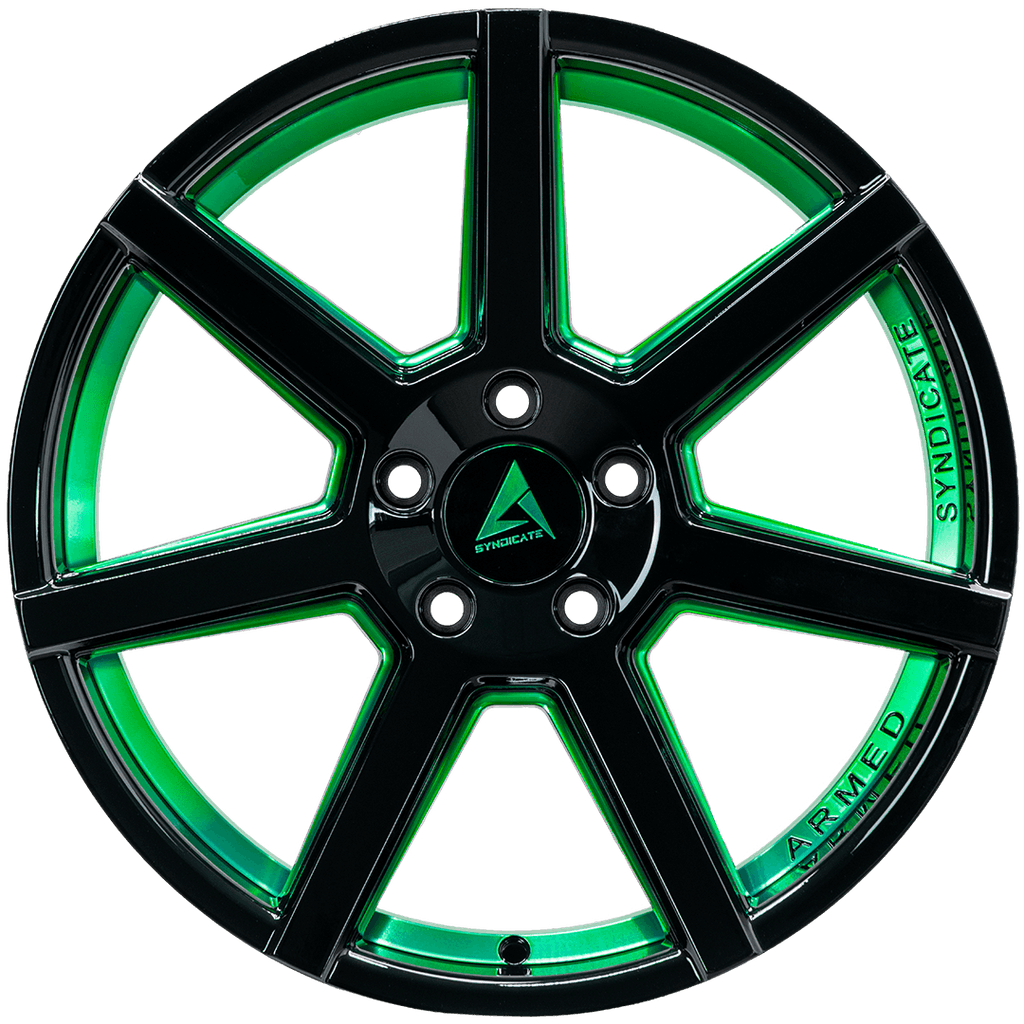 Armed Wheels Assassin Gloss Black + Green 18x8 +35 5x113mm 74.1mm