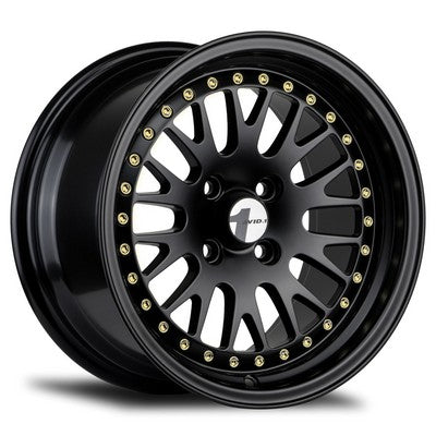 AVID.1 AV-12 Matte Black W/ Gold 15x8 +25 4x100mm 73.1mm - Wheelwiz