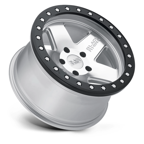 Black Rhino CRAWLER Silver W/ Mirror Face &amp; Black Lip Ring 17x8.5 -32 6x139.7mm 112.1mm - WheelWiz
