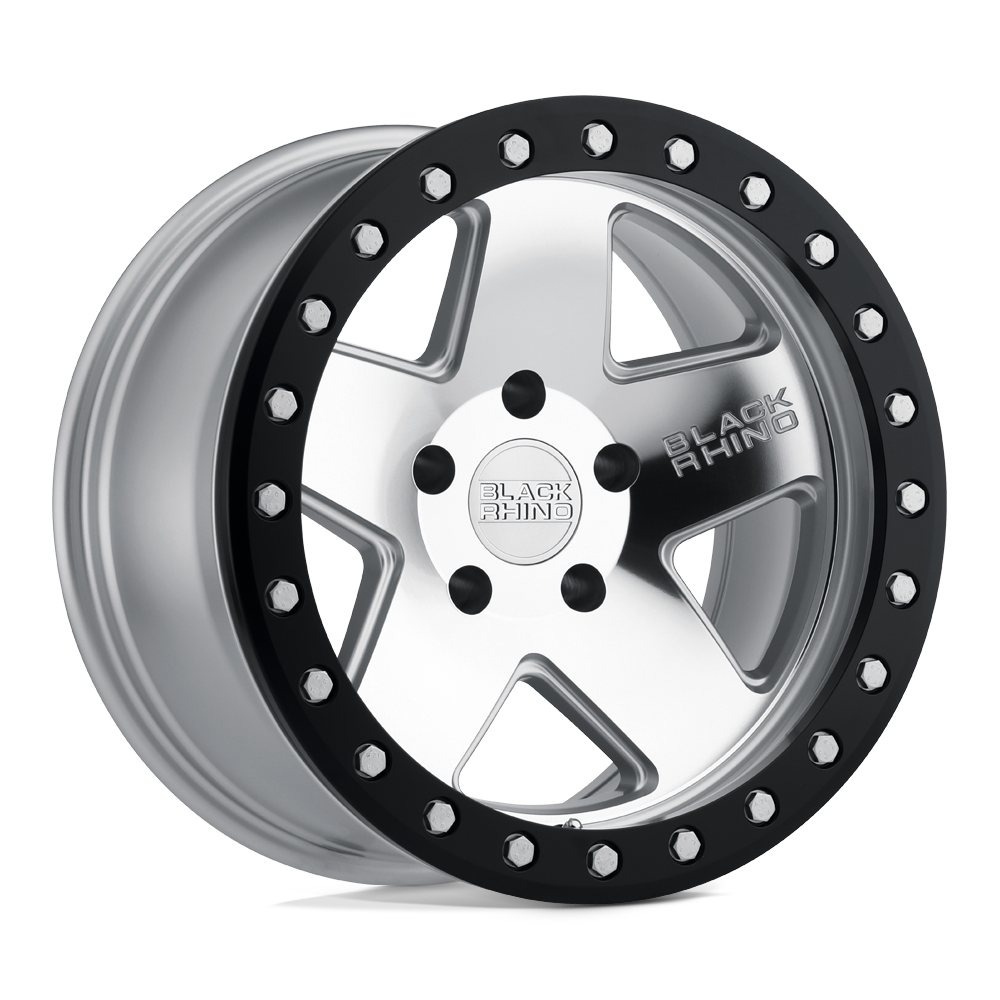 Black Rhino CRAWLER Silver W/ Mirror Face &amp; Black Lip Ring 17x8.5 -32 5x114.3mm 71.5mm - WheelWiz