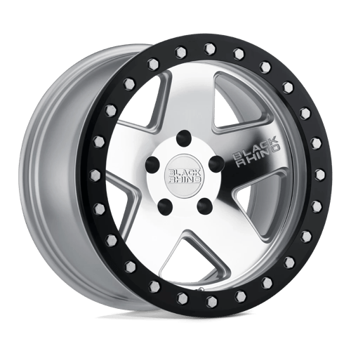 Black Rhino CRAWLER Silver W/ Mirror Face &amp; Black Lip Ring 17x8.5 -32 6x139.7mm 112.1mm - WheelWiz