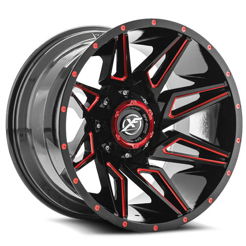 XF Off-Road XF-218 Gloss Black Milled Red 20x10 -12 8x165.1|8x170mm 125.2mm - Wheelwiz