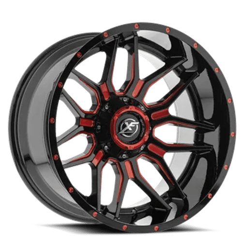 XF Off-Road XF-222 Gloss Black Milled Red 20x10 -24 5x127|5x139.7mm 87.1mm - Wheelwiz