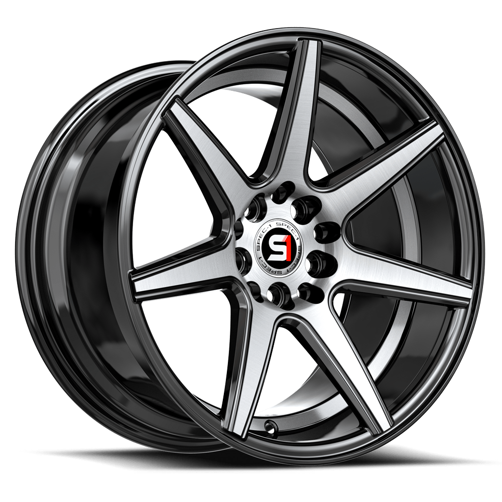 Spec-1 SP-73 Gloss Black Machined / Undercut 17x7.5 +42 5x114.3|5x110mm 73.1mm - Wheelwiz