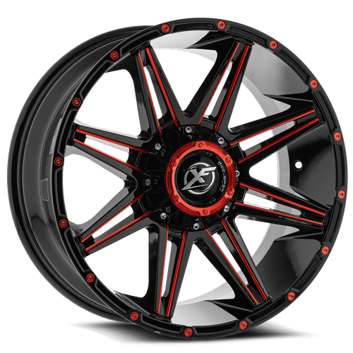 XF Off-Road XF-220 Gloss Black Red Milling 20x10 -12 6x135|6x139.7mm 106.4mm - Wheelwiz