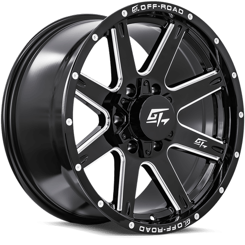 GT Off-Road INVASION Gloss Black Milled 18x9 +12 8x180mm 125.2mm - Wheelwiz