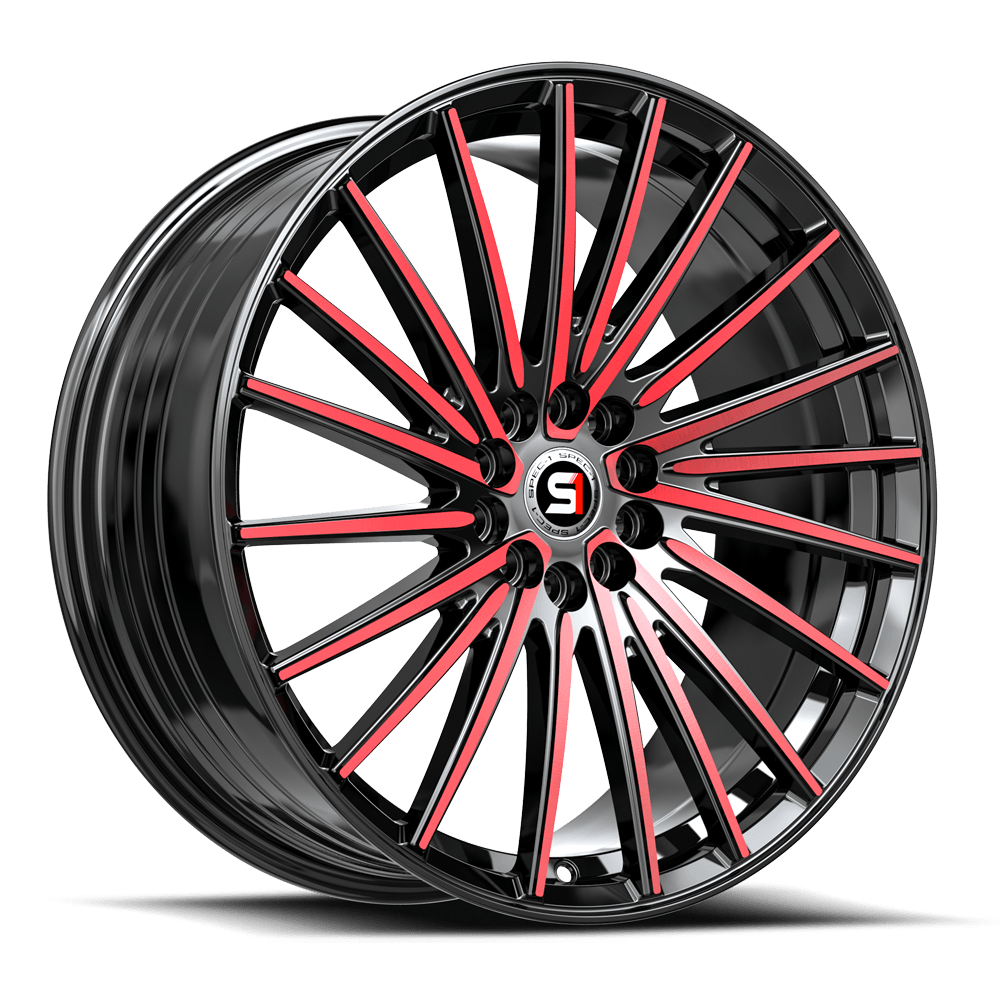 Spec-1 SP-68 Gloss Black Machined Red 17x7.5 +42 5x114.3|5x110mm 73.1mm - Wheelwiz