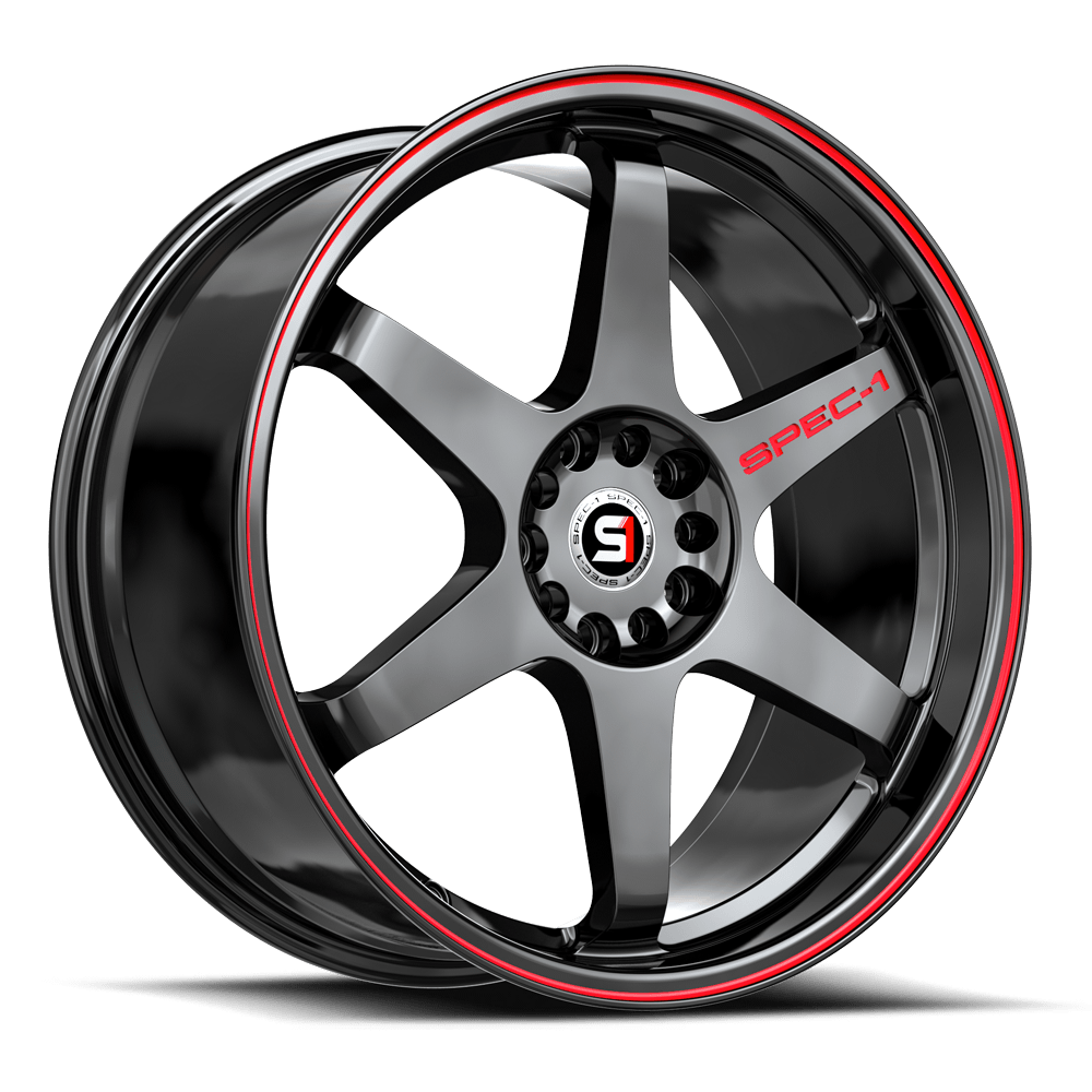 Spec-1 SPT-33 Gloss Black / Red Line 18x8.5 +38 5x114.3|5x100mm 73.1mm - Wheelwiz
