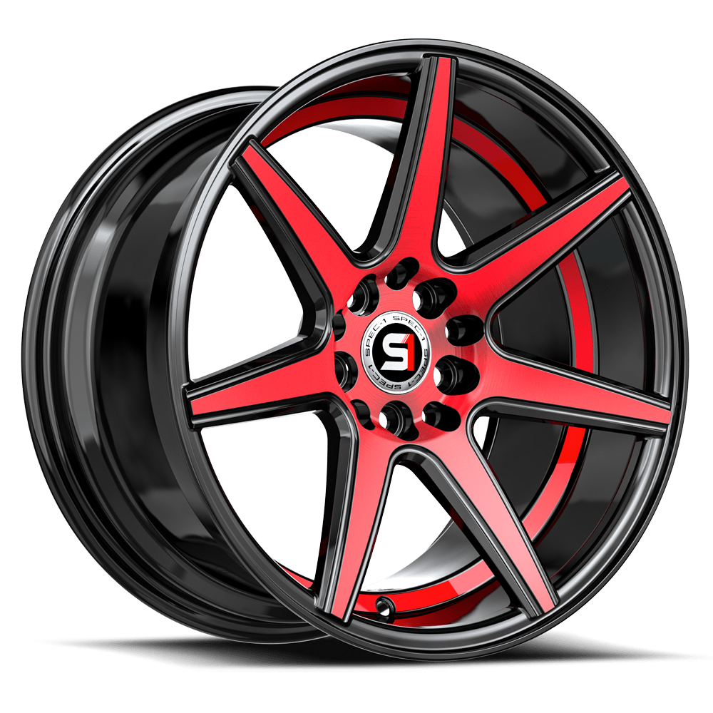 Spec-1 SP-73 Gloss Black Red Machined & Undercut 17x7.5 +42 5x114.3|5x120mm 73.1mm - Wheelwiz