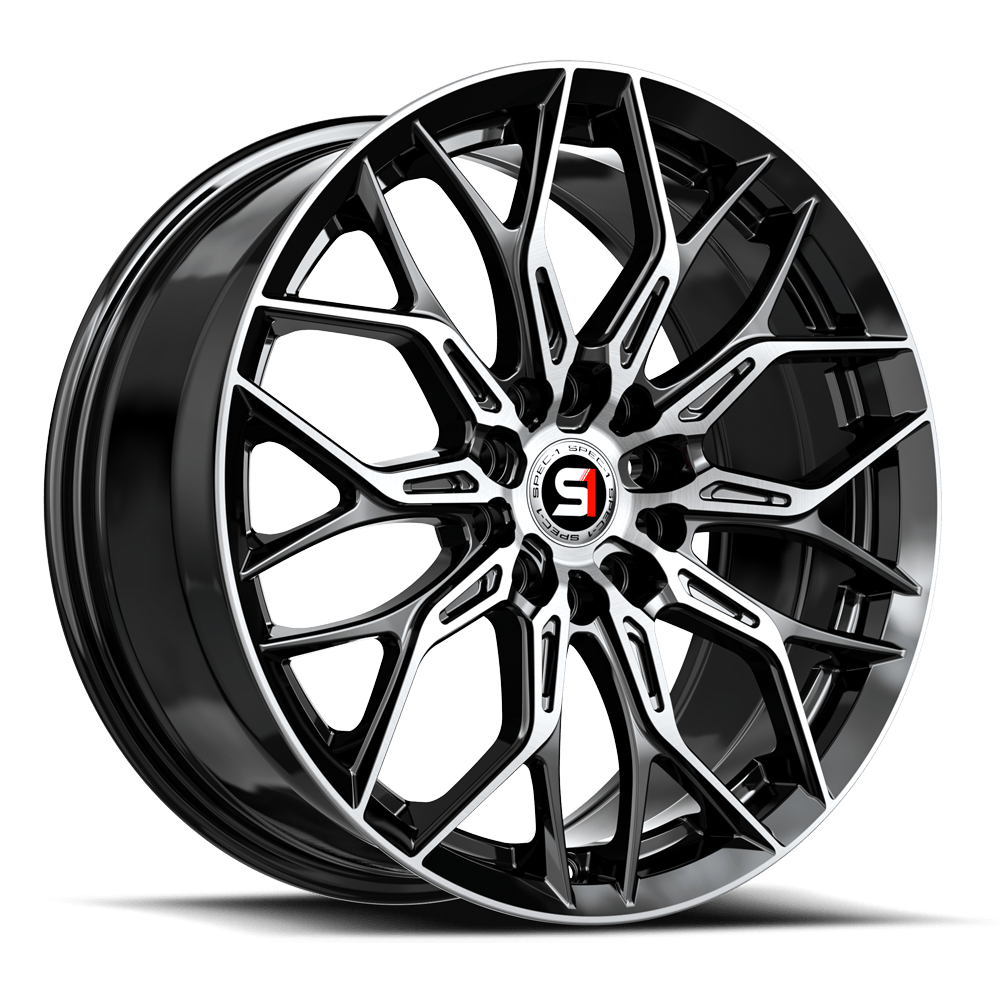 Spec-1 SP-57 Gloss Black &amp; Machined 17x7.5 +42 5x112|5x114.3mm 73.1mm - Wheelwiz