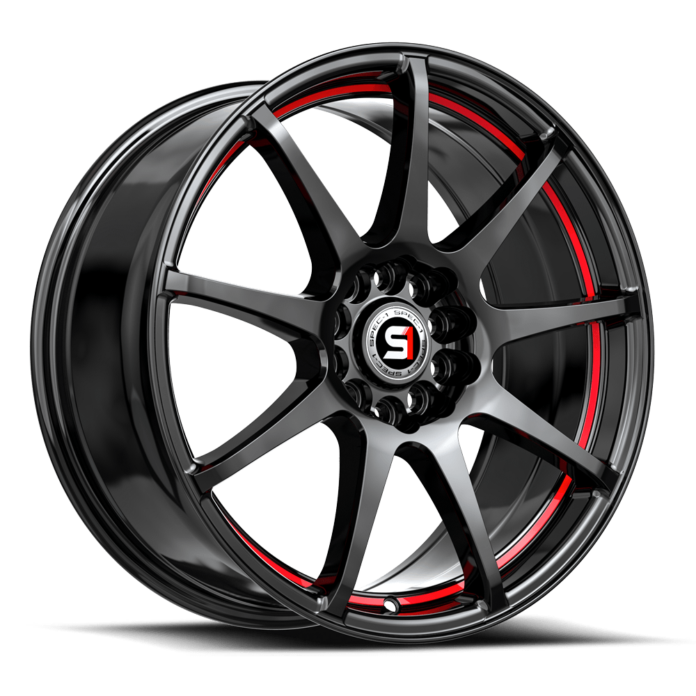 Spec-1 SP-67 Gloss Black / Red Line 17x7 +42 5x114.3|5x105mm 73.1mm - Wheelwiz