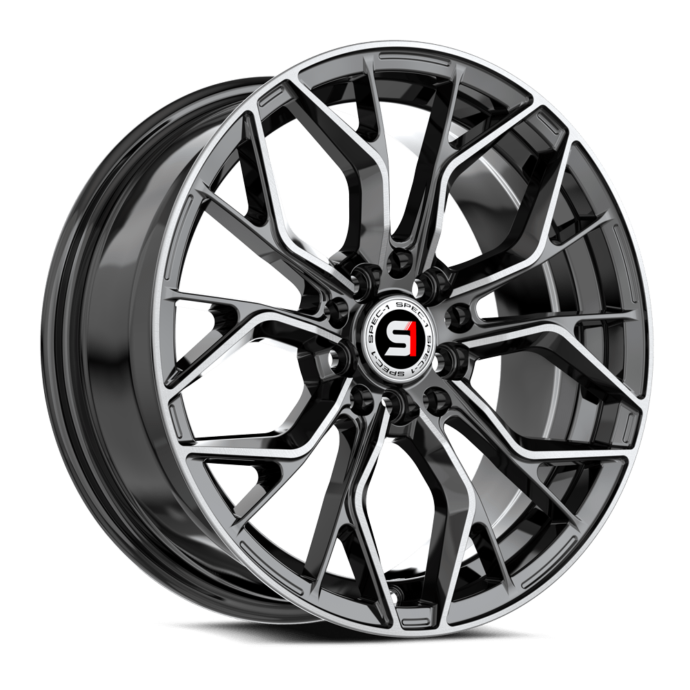 Spec-1 SP-76 Gloss Black &amp; Machined 16x6.5 +20 5x114.3|5x100mm 73.1mm - Wheelwiz
