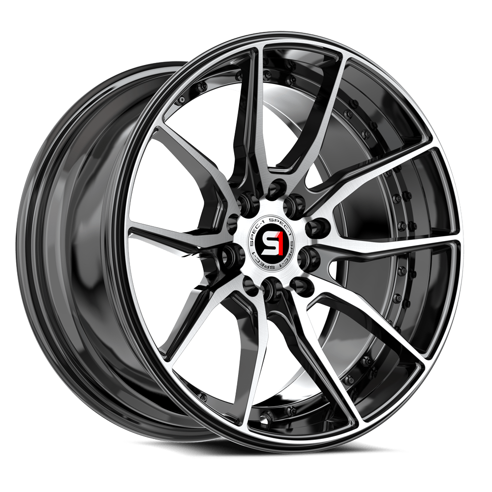 Spec-1 SP-77 Gloss Black &amp; Machined 16x8 +20 5x114.3|5x100mm 73.1mm - Wheelwiz